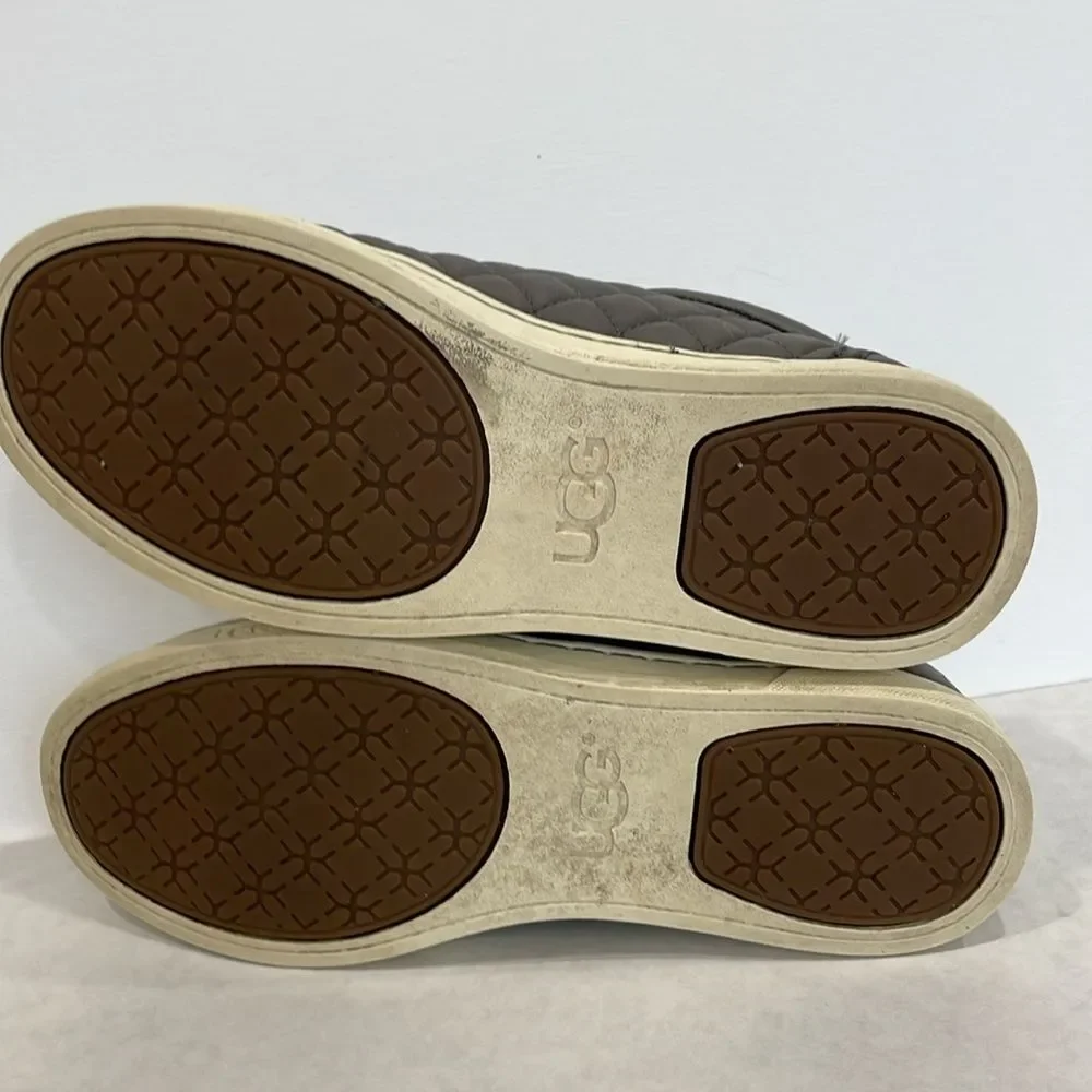 UGG Jemma Quilted Leather Sneakers Womens Size 6 Grey Slip On Low Top Slides